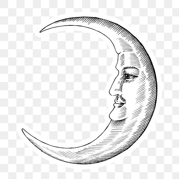 Hand drawn crescent moon face | Premium PNG Sticker - rawpixel