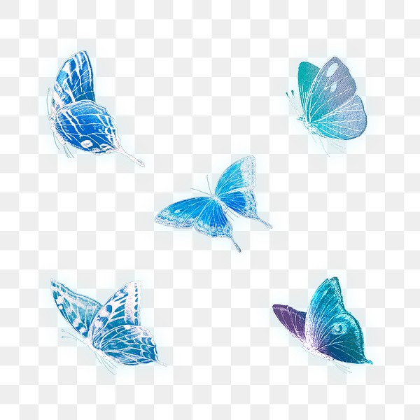 Neon blue butterfly illustrations set | Premium PNG - rawpixel