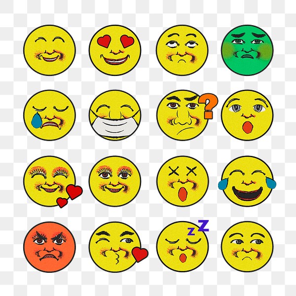 Vintage yellow round emoji collection | Premium PNG - rawpixel