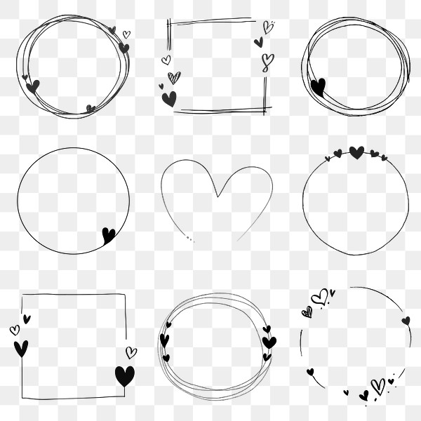 Doodle love frame collection transparent | Premium PNG - rawpixel