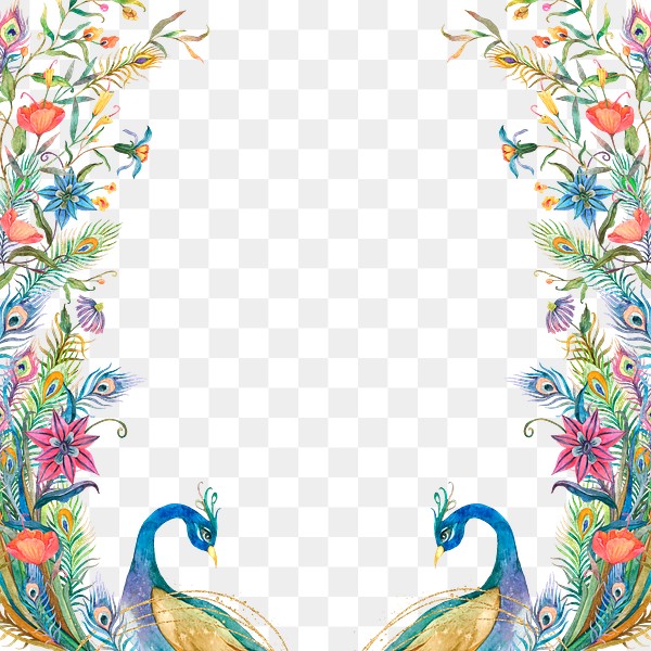 Png frame with watercolor peacock | Premium PNG - rawpixel