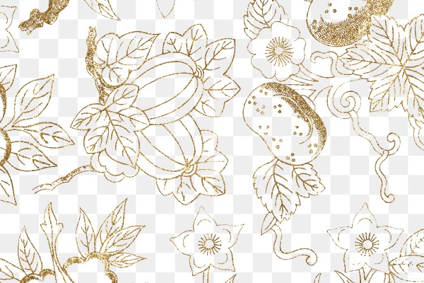 Glittery golden floral patterned background | Free PNG Sticker - rawpixel