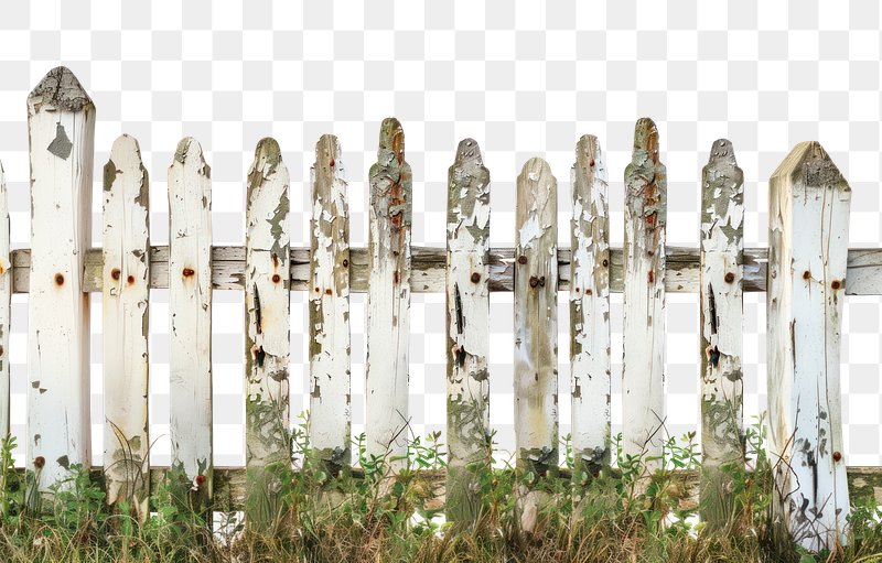 PNG Weathered rustic white picket fence