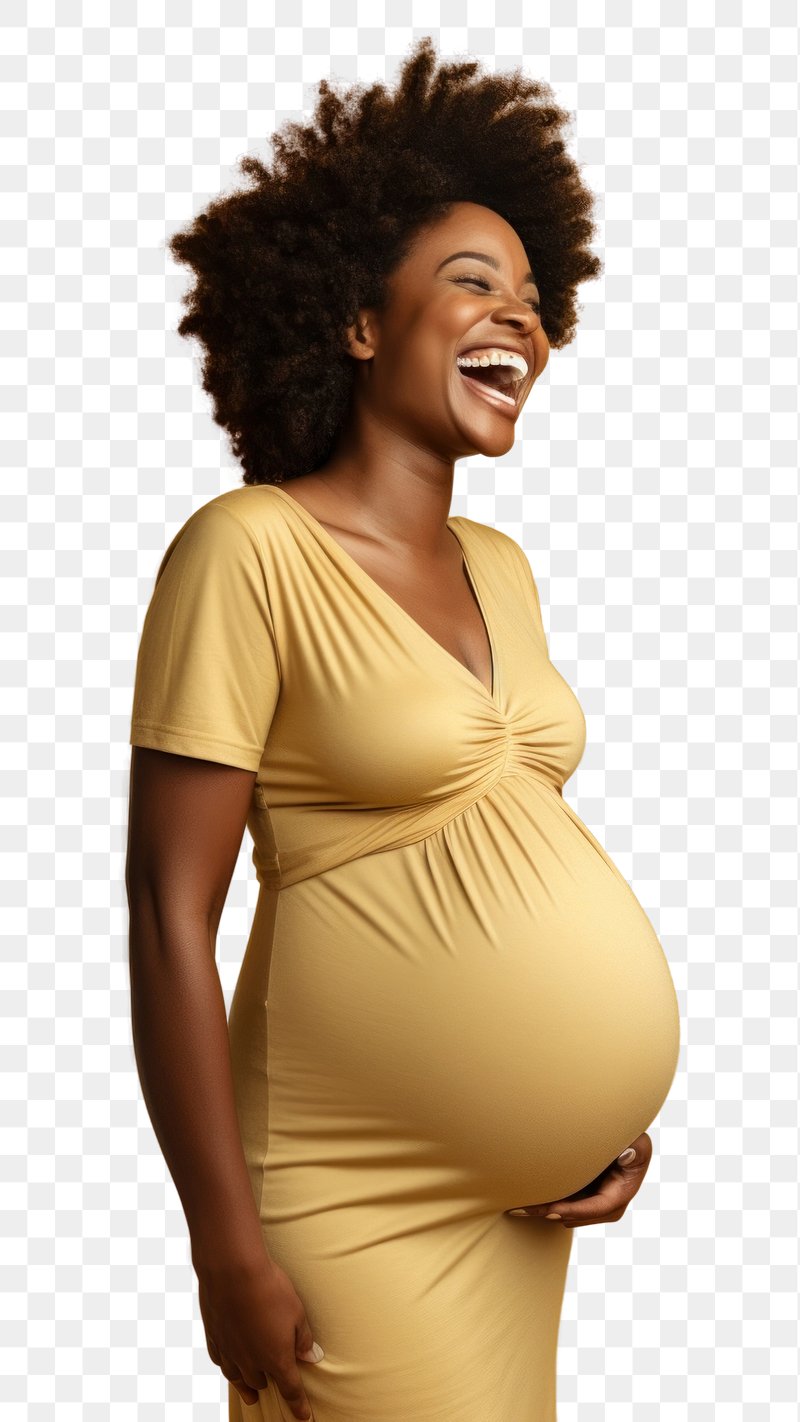Pregnant Woman Cartoon - Pregnant woman in orange dress, happy