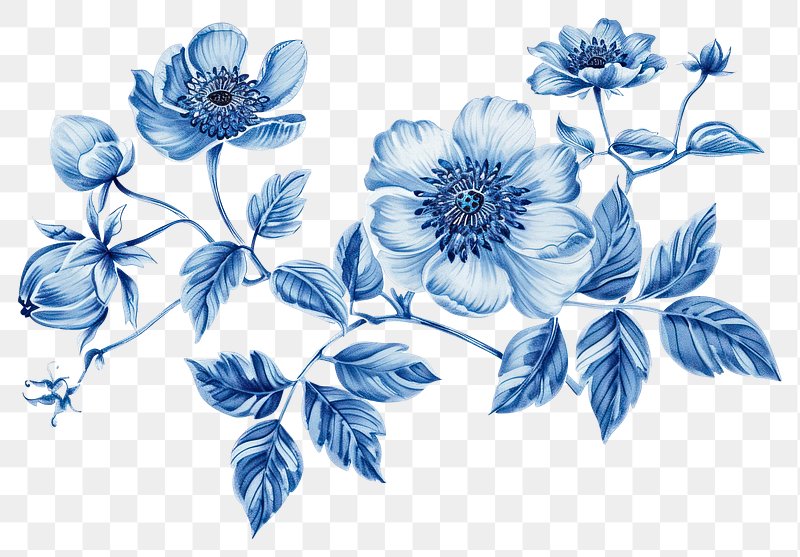 Isolated bright blue floral design elements. Abstract blue flowers with  gold contour on white background. Watercolor painting Vintage design flowers.  Stock Illustration | Adobe Stock