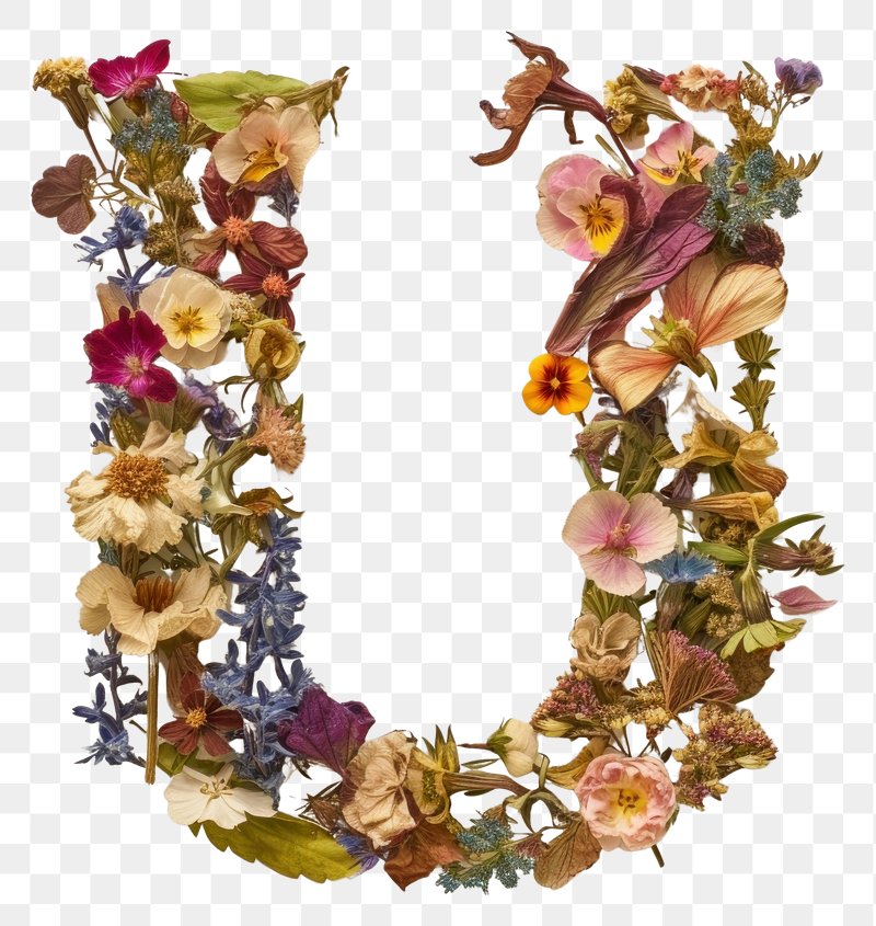 Floral Alphabet Letter U Watercolor Flowers Stock Illustration