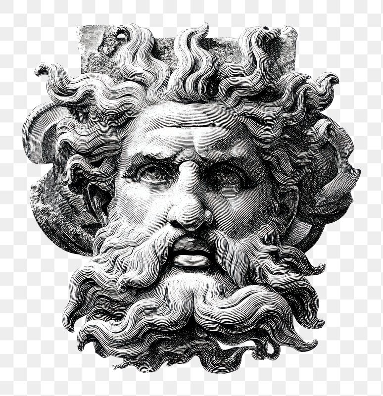 PNG Antique statue poseidon head sculpture classical drawing.