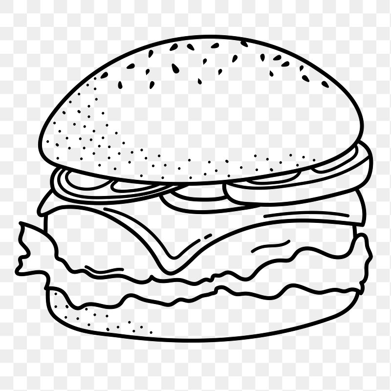 eating burger clipart black and white