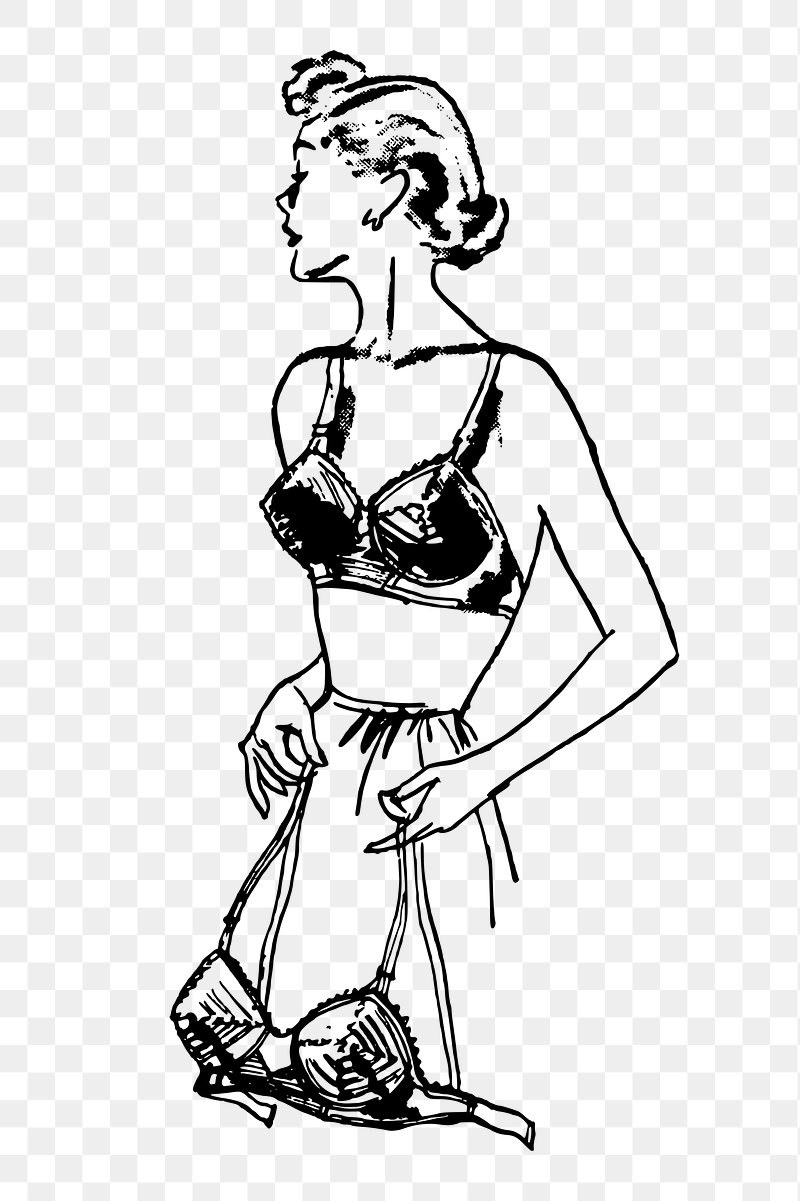 Drawing Black And White Line Women's Underwear Bra PNG Images