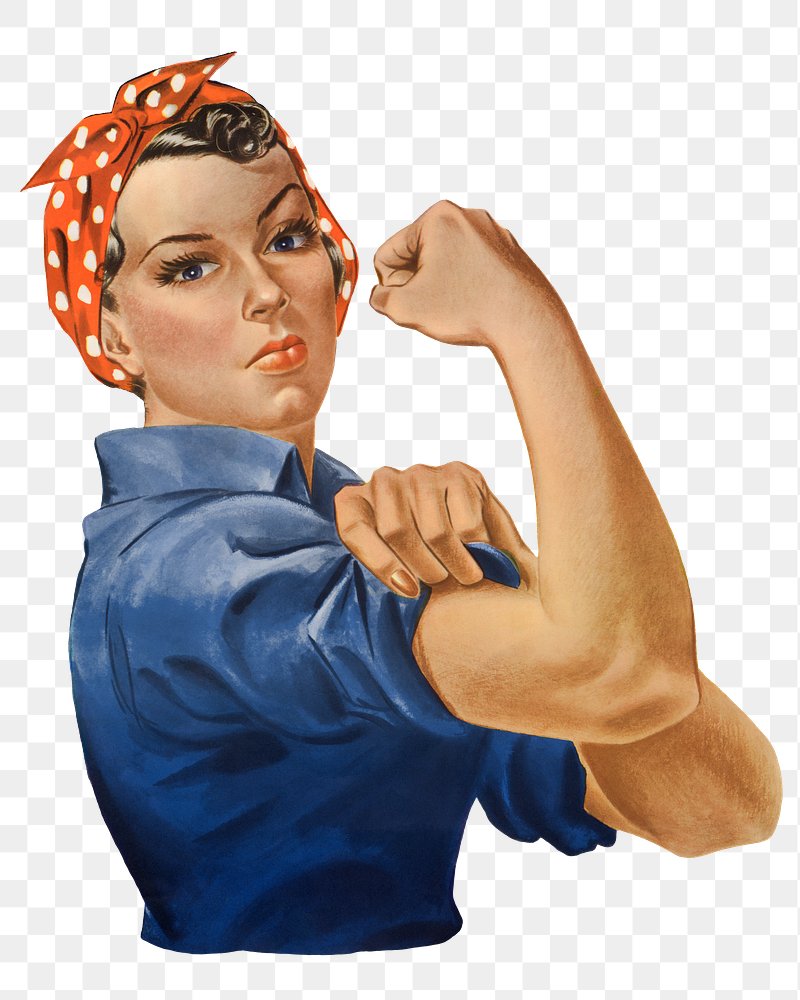 Free Photo  Woman in good mood, raises arm with muscles, has