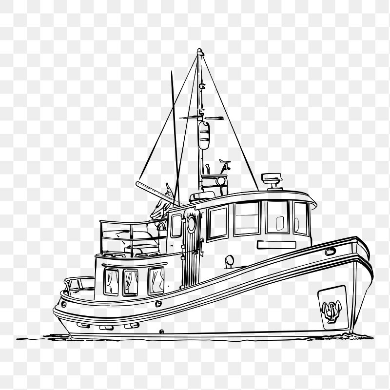 fishing boat clipart black and white