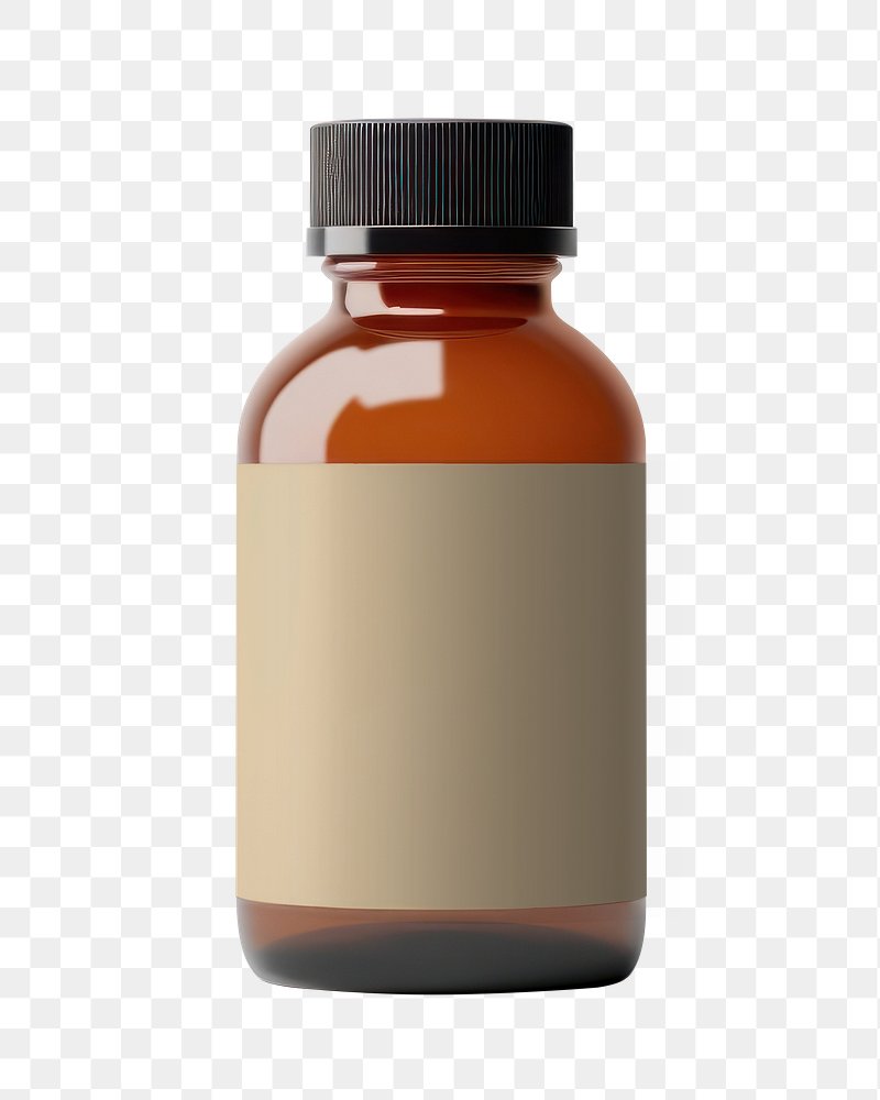 Closeup of a Glass Prescription bottle with a blank label, Brown