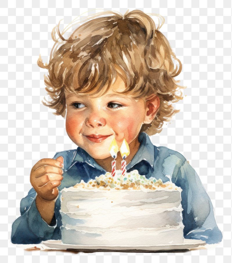 Birthday Clipart-boy holding birthday cake with candle light color black  outline