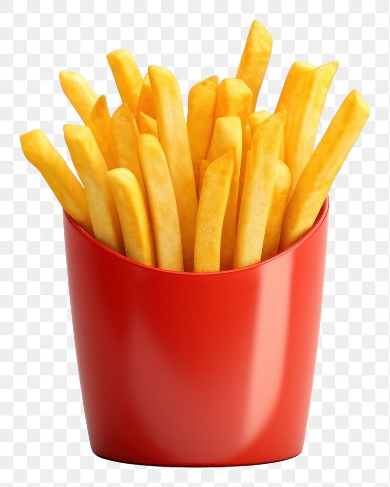 French fries potato in red paper bag. Cartoon fast food pack
