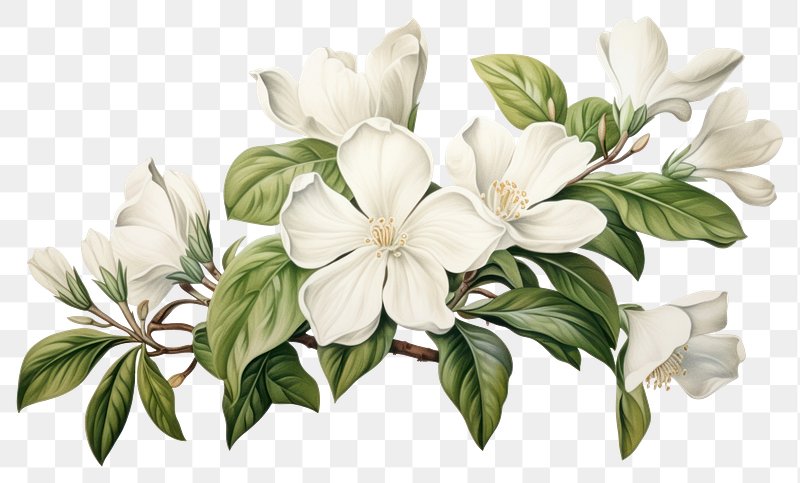 Magnolias Flowers Clipart PNG Images, Magnolia Flower In The Border, Round,  Trunk, Green Background PNG Image For Free Download