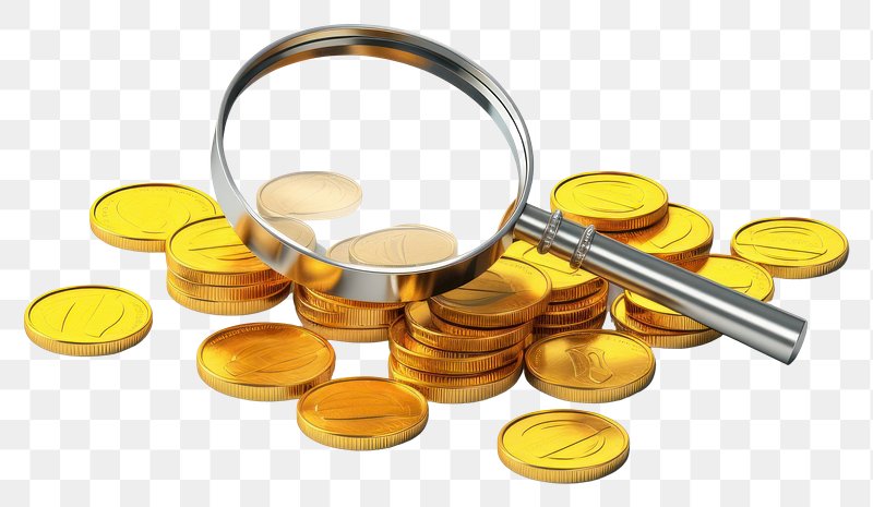 Magnifying glass and gold coin 27428240 Vector Art at Vecteezy