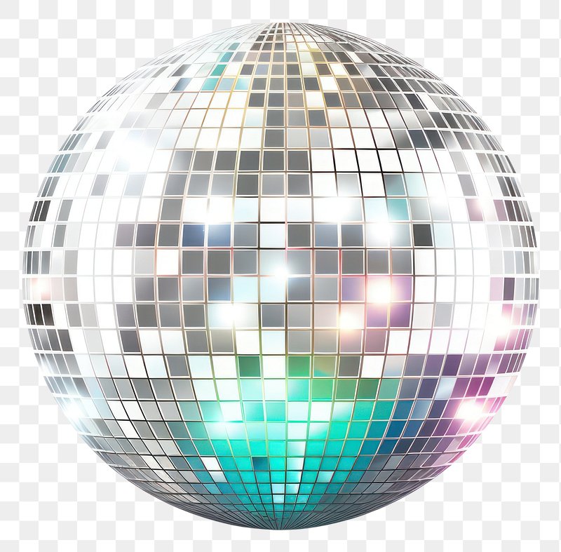 Sticker disco ball with lights - retro party background 