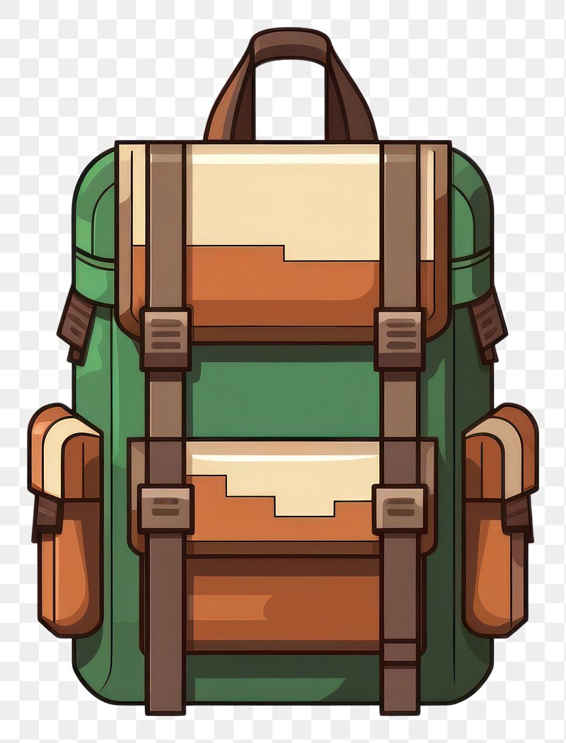 School bag. Backpack pixel art icon. Isolated on white background vector  illustration. Design for stickers, app and logo. Stock Vector