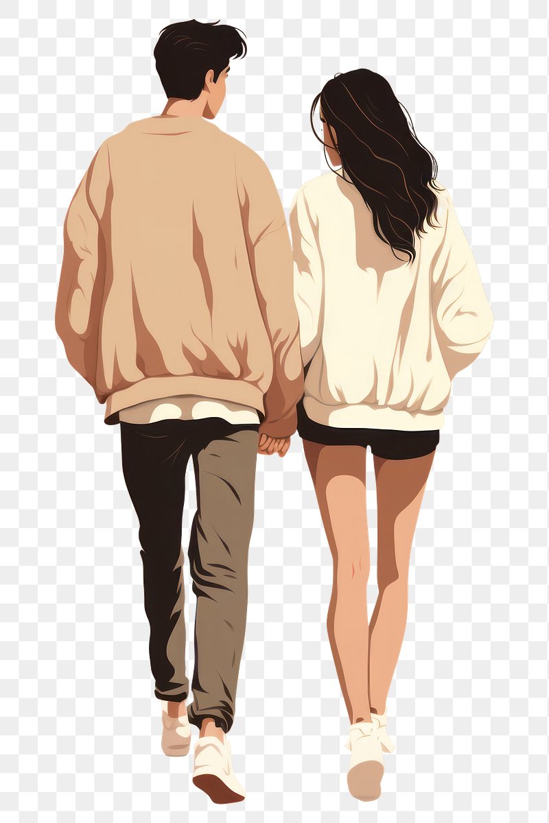 anime holding hands and walking