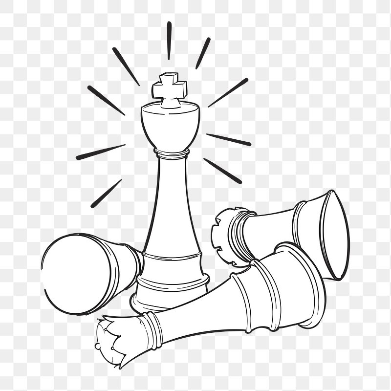 Conceptual sketch image with chess pieces on white background