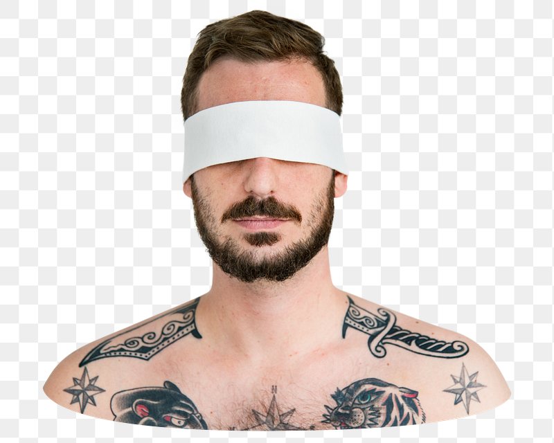 Blindfolded man point at screen 21243483 PNG