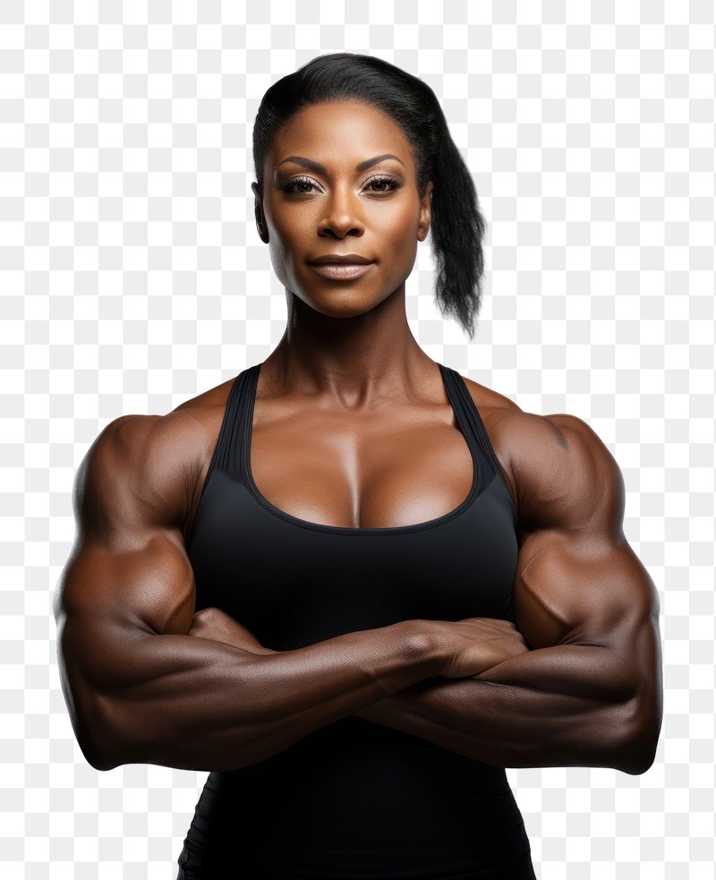 Strong Black woman flexing her muscle Stock Photo