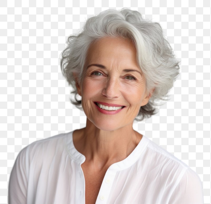 Premium AI Image  Elegant smiling elderly chic Asian woman with gray hair  and perfect skin on creamy beige backgroun