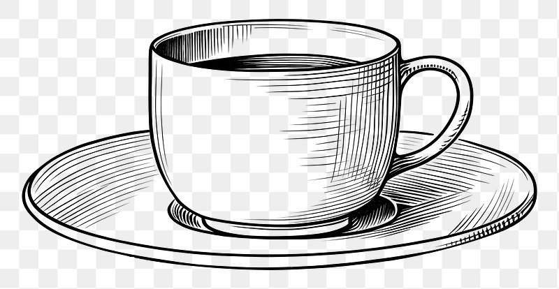 Black and white drawing of coffee cup png download - 3188*2296