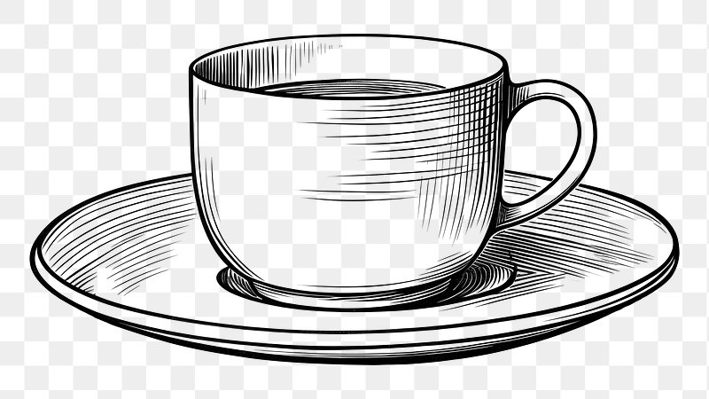 Black and white drawing of coffee cup png download - 3188*2296