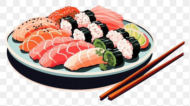 2d anime drawing of a sushi on green background on Craiyon