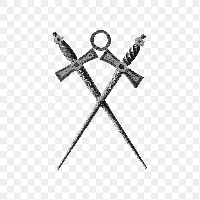Two Crossed Swords of Gold on White Background