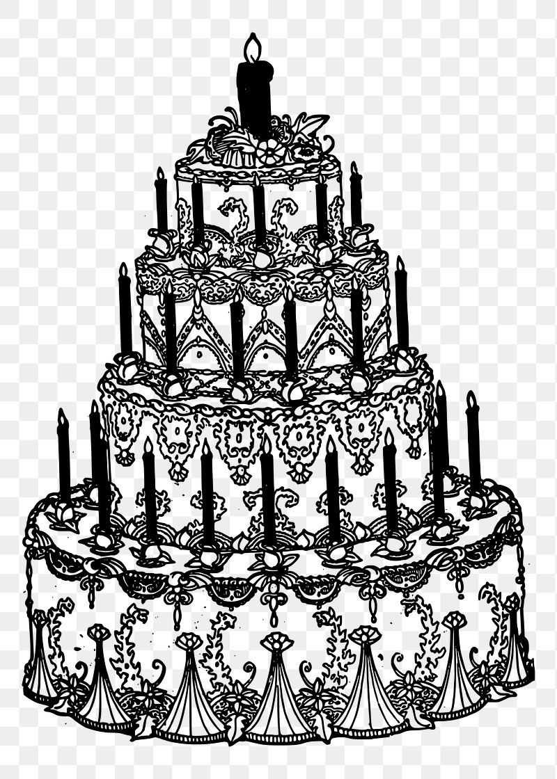 Black White Outline Clipart-birthday cake with three candles black outline