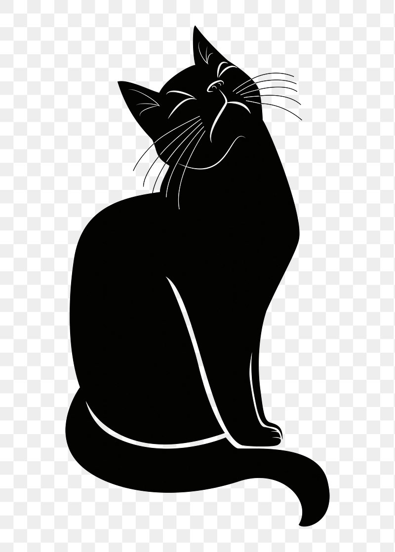 Cartoon black cat drawing. Simple and cute kitten silhouette