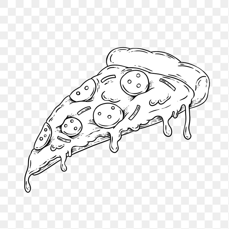 Doodle pizza. Italian food outline sketch, pepperoni mushrooms