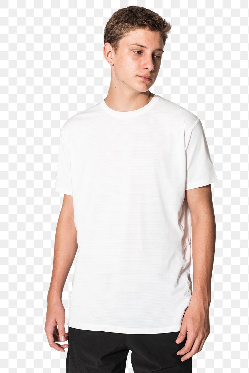 Png white t-shirt mockup for boys | Free PNG Sticker - rawpixel