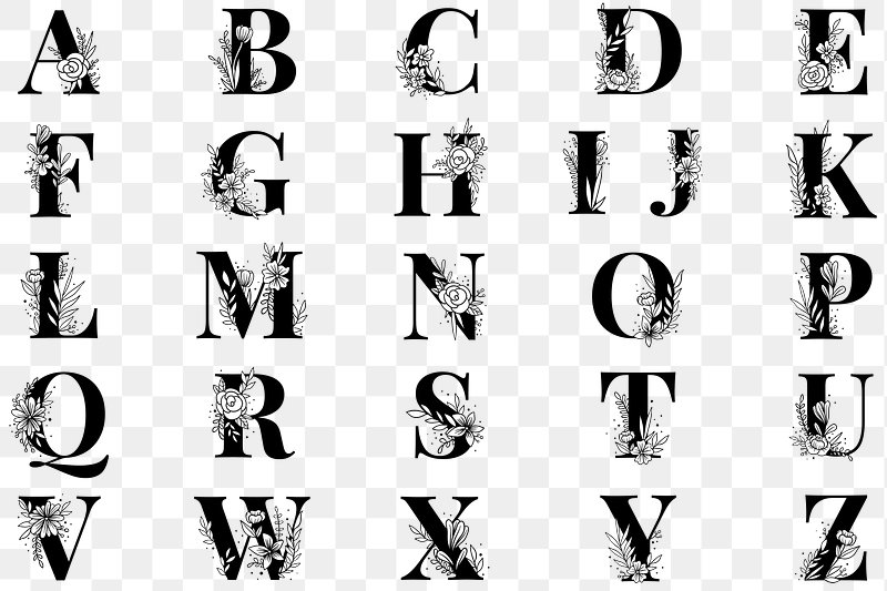 Black and White Letter Bead Clip Art, PNG, Digital Download 