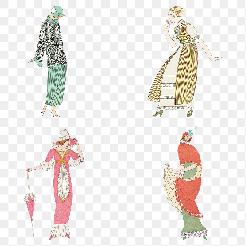 Png woman in fashionable vintage dress set,… | Free stock illustration | High Resolution graphic Png woman in fashionable vintage dress set, featuring public domain artworks