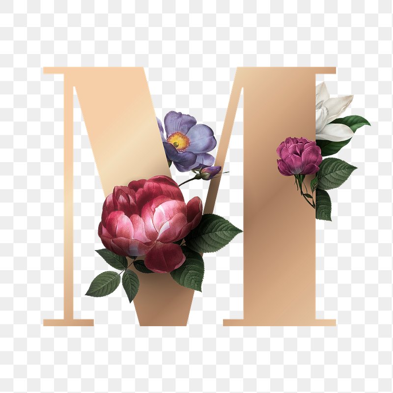 Floral letter M font | Free stock illustration | High Resolution graphic Classic and elegant floral alphabet font letter M transparent png