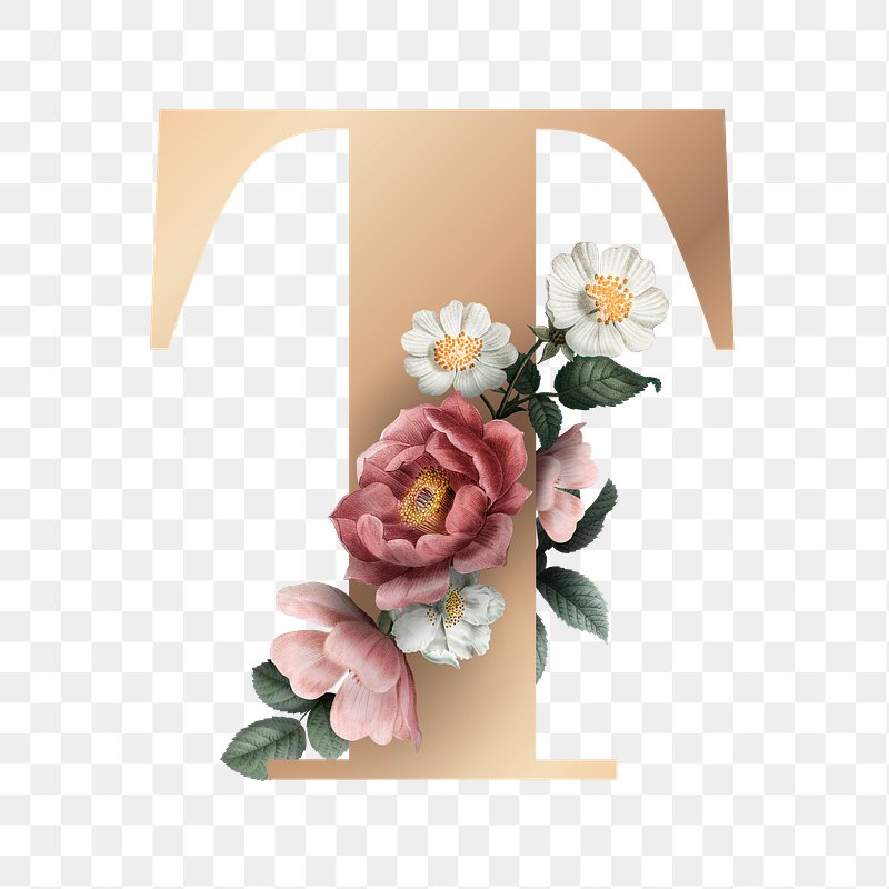 Floral letter T font | Free stock illustration | High Resolution graphic Classic and elegant floral alphabet font letter T transparent png