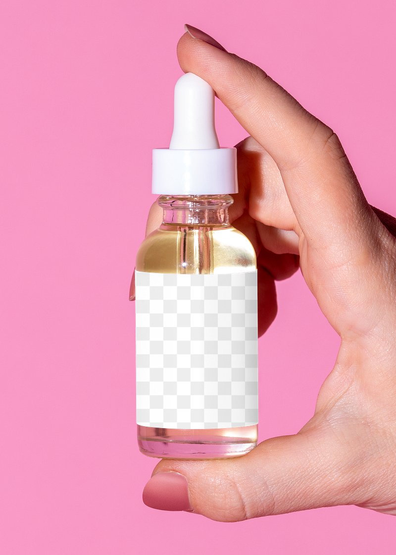 Download Woman holding a skin care dropper bottle mockup