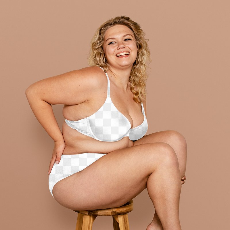 Feminine Chubby Woman Size Body Black Lingerie Posing White