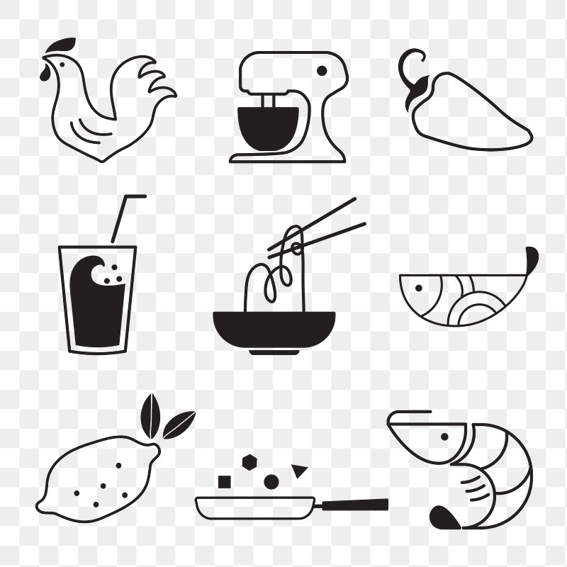 black and white food icon