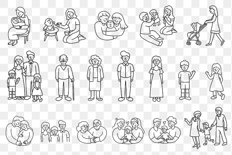 Family Event - Funny Sketch Illustration Stock Vector - Illustration of  baby, girl: 49993856
