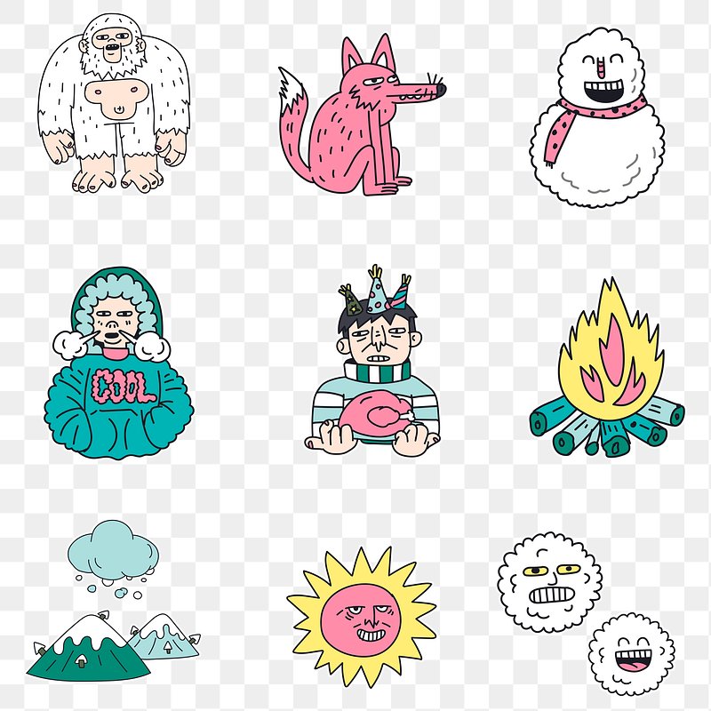 Hand drawn winter stickers collection | Free PNG Sticker - rawpixel