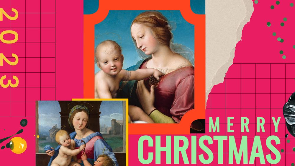 Merry Christmas editable presentation template, Raphael's famous artworks remixed by rawpixel.