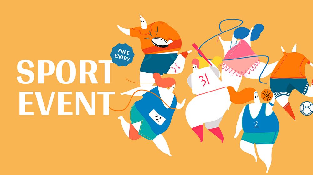 Sport event blog banner template, cute athlete illustration