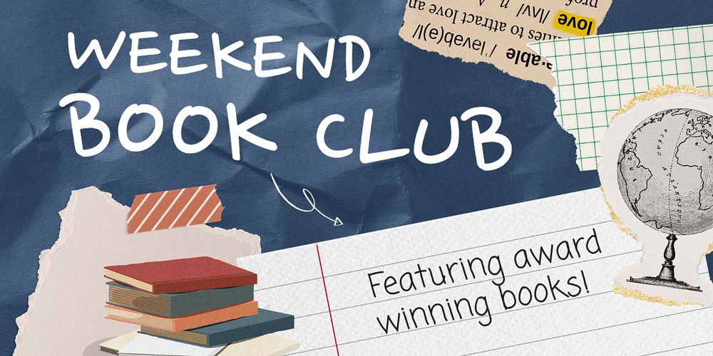 Book club Twitter post template, paper collage design 
