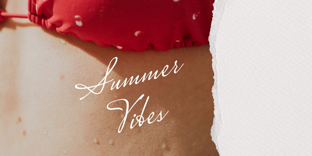 Summer vibes Twitter post template, bikini woman closeup photo