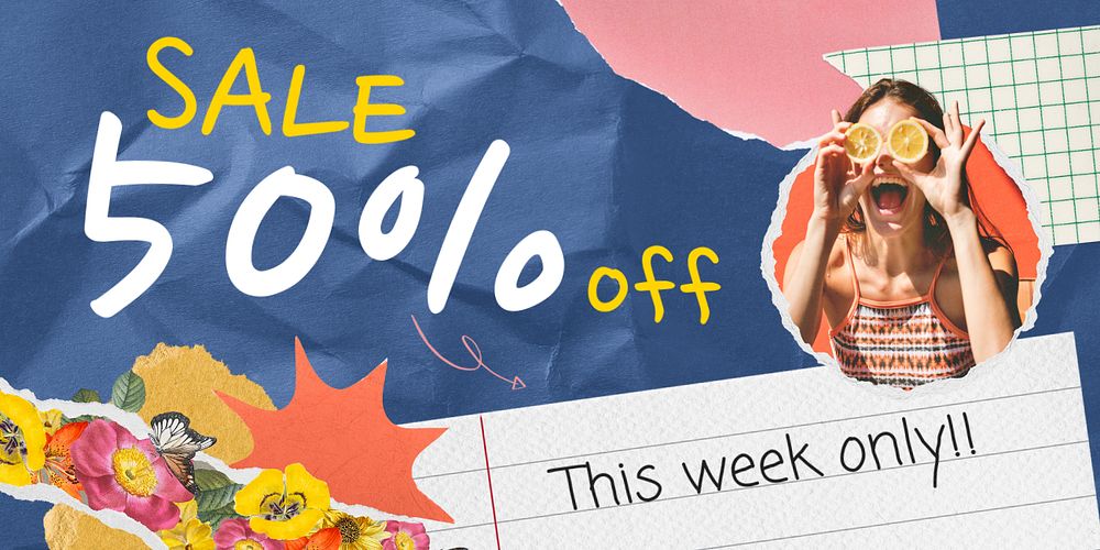 Sale Twitter post template, paper collage promotion ad