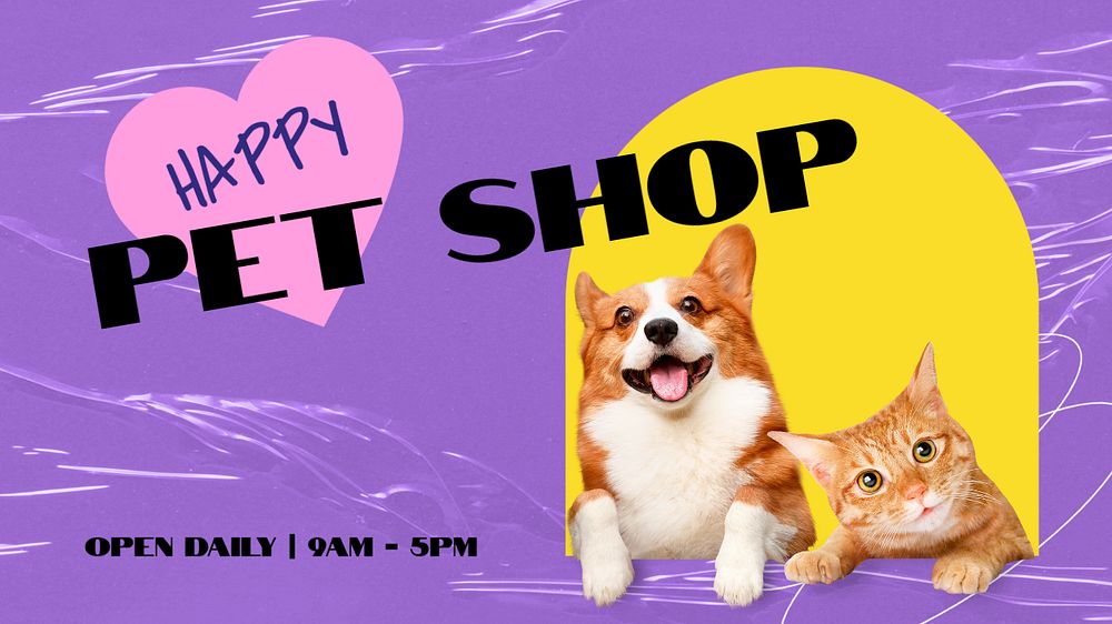 Pet shop presentation slide template, dog & cat photo